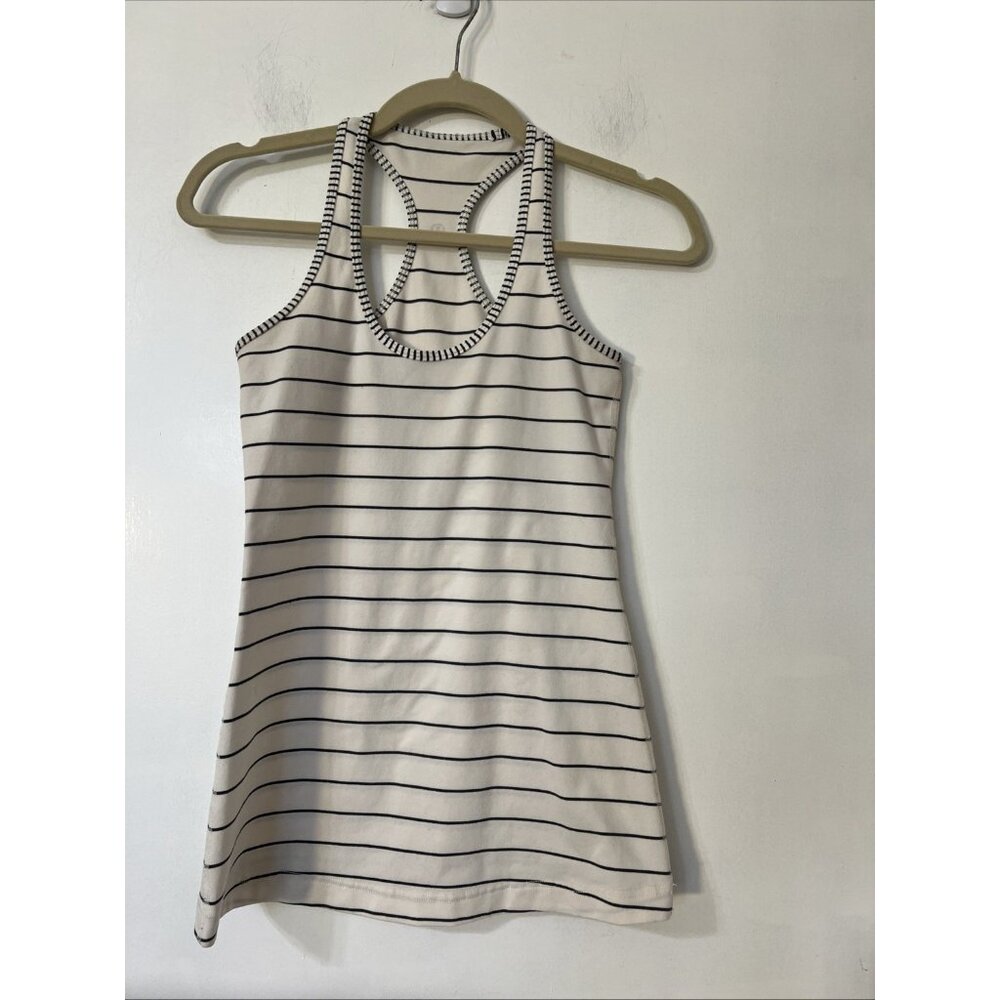 Lululemon Cream Black Striped Racerback Active Speed‎ Yoga Tank Top Shirt Sz S
